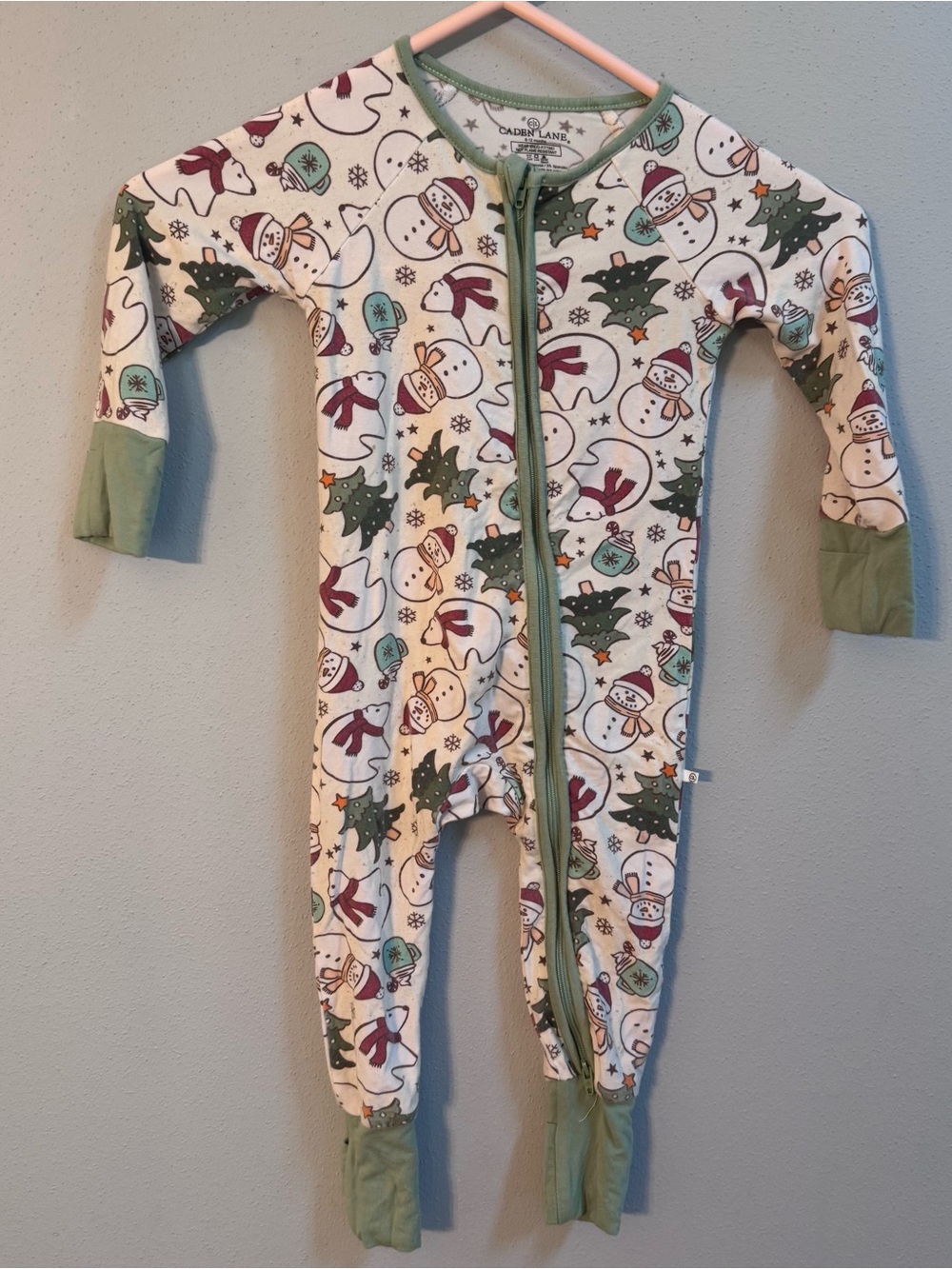 Caden Lane Bamboo Winter Christmas 6-12 mon Holiday Snowman Tree Footie Pajamas